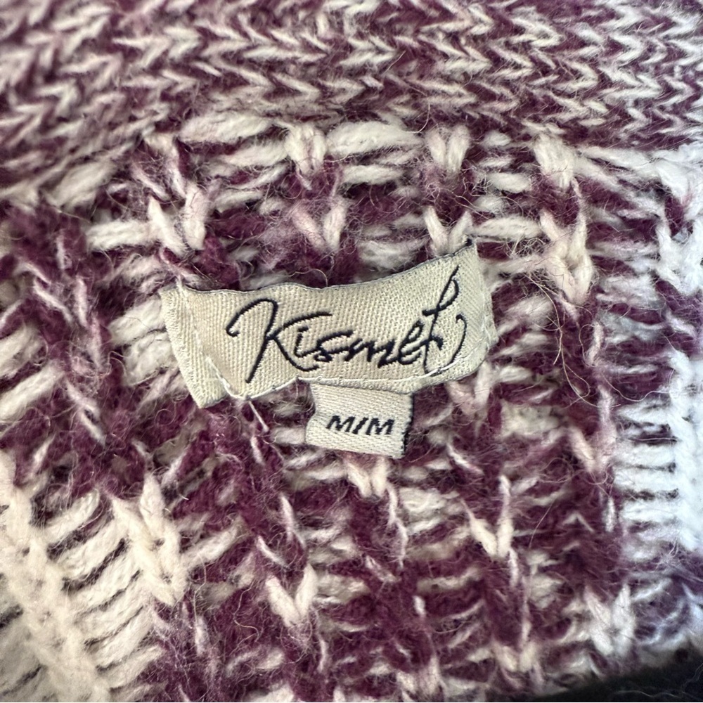 Kismet Purple Wool Zip-Up Hoodie Sweater Cardigan Nordic Pattern Fuzzy Hood - Picture 7 of 10